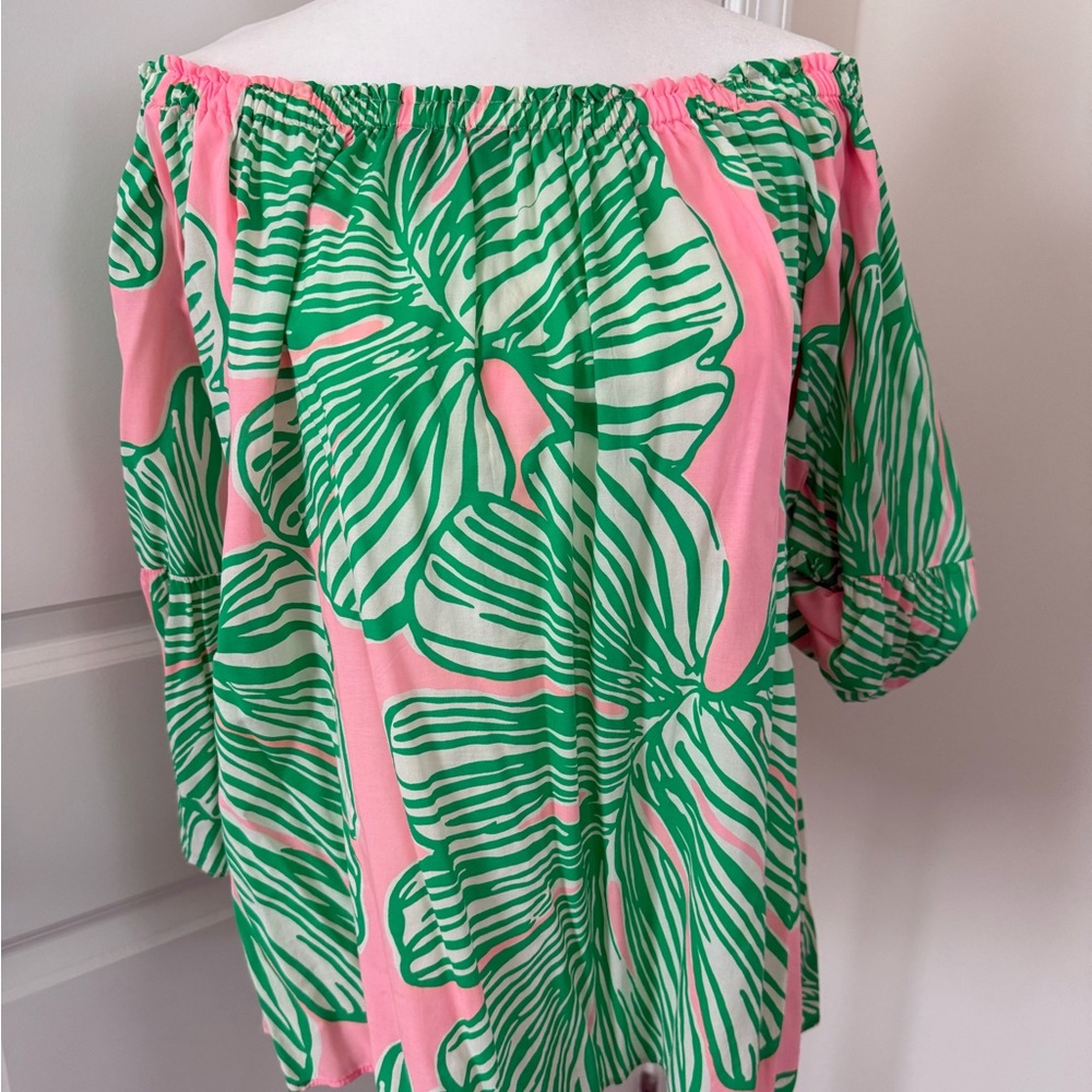 Lilly Pulitzer Green and Pink Tropical Print Shirt